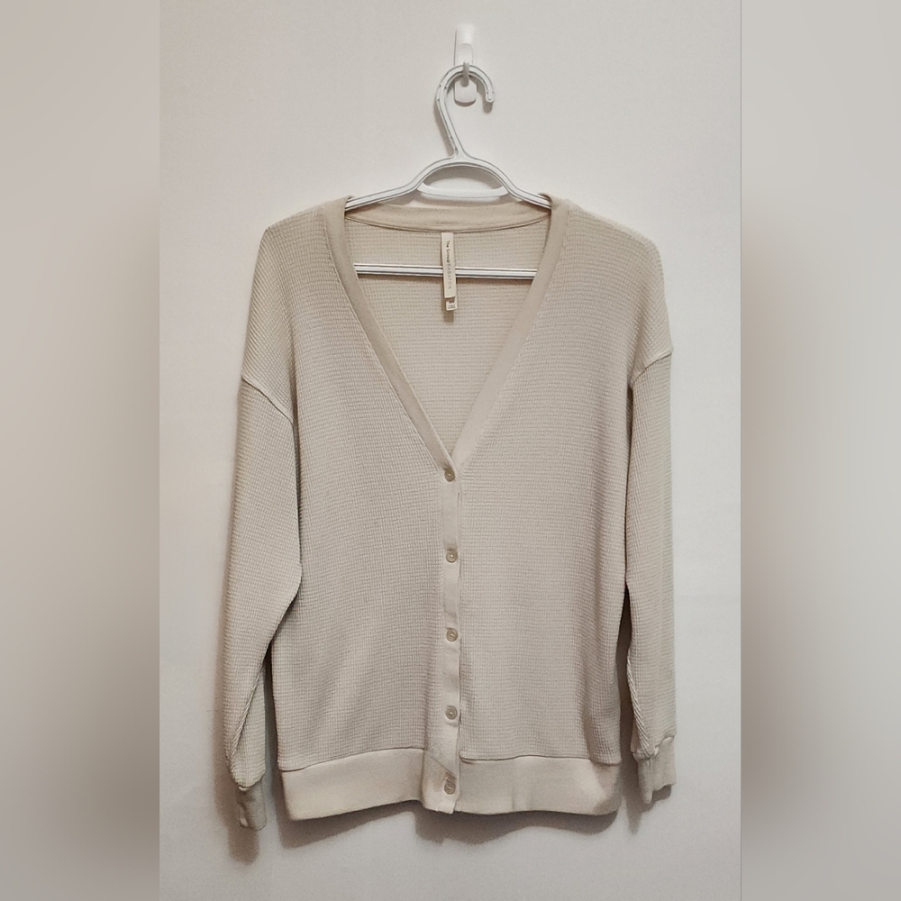 Babaton Cream V-Neck Waffle Knit Cardigan
